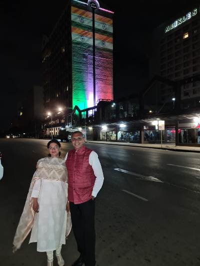 Indian Tricolour atop iconic Miekles Hotel Tower in Central Harare, which is over 100 years old