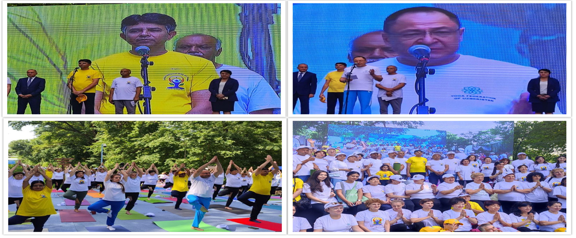 The 8th International Day of Yoga was celebrated in Tashkent with great enthusiasm Mr. A. Ikramov Sports Minister of Uzbekistan and Mr. Jahonggir Artikkhojaev, Mayor Tashkent graced the occasion, 21 June 2022