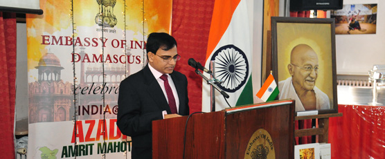 H.E. Dr. Irshad Ahmad, Ambassador greets the gathering for their presence on the occasion of Gandhi Jayanti