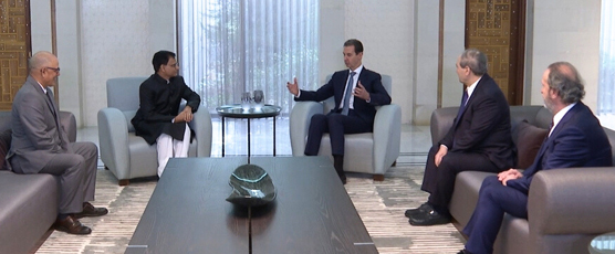H.E. Ambassador Dr. Irshad Ahmad in a friendly talk with H.E. Dr. Bashar al-Assad, President of the Syrian Arab Republic after presenting his credentials