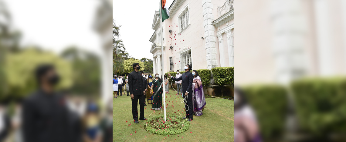 Ambassador Dr. S. Janakiraman hoisting the Flag on the occasion of 75th Anniversary of Indias Independence