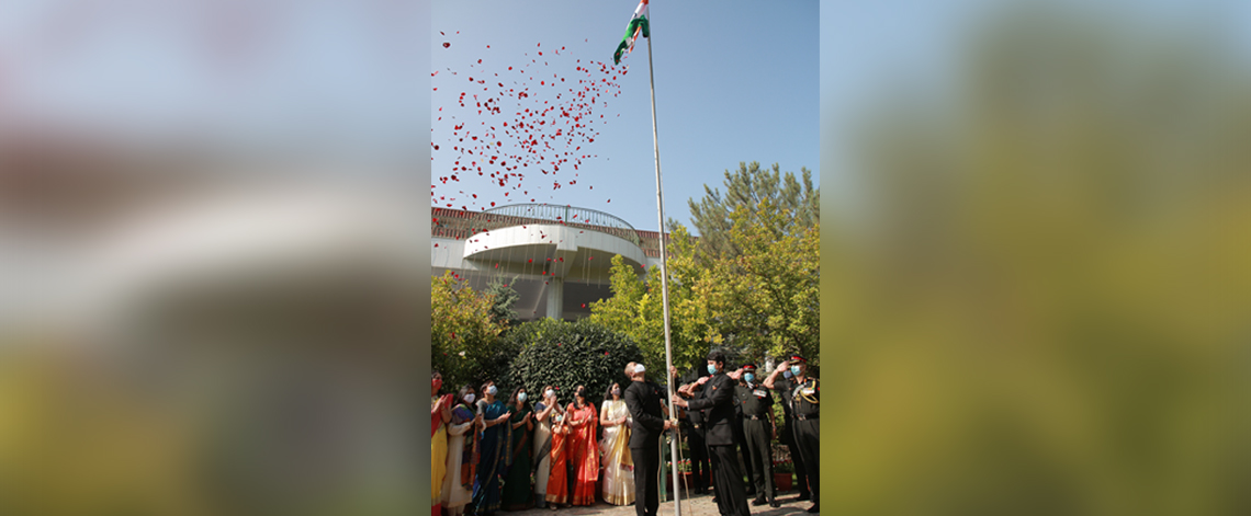 Ambassador Shri Manish Prabhat hoisted the National Flag on the occasion of 75th Independence Day of India, 15th August 2021