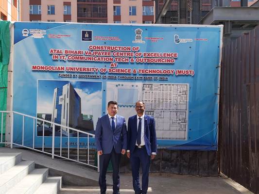 Ambassador H.E. Mr. Atul Malhari Gotsurve along with H.E. Mr Kh. Batjargal, State Secretary of Education and Science of Mongolia visited the construction site of the ongoing Atal Bihari Vajpayee Centre for Excellence in IT, Communication Technology and Outsourcing project to review the progress of the project.
